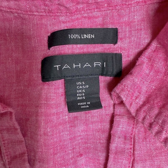 Tahari 100% Linen Button Front Top Size Small Fuchsia Pink - Picture 5 of 5
